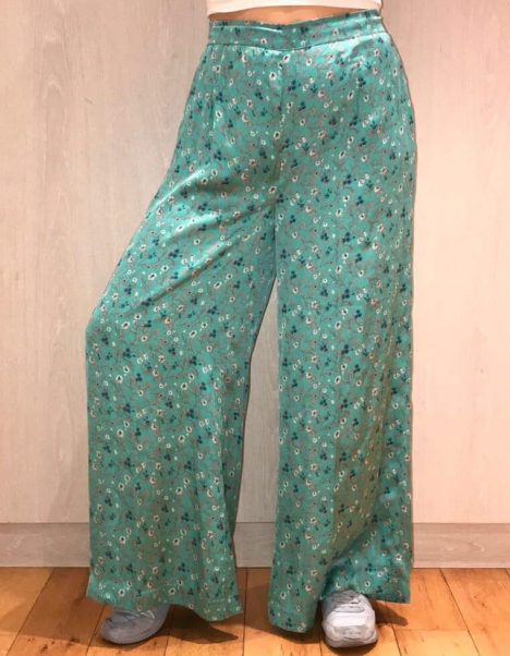 Green Silky Flared Trousers